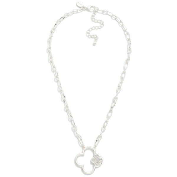 Wholesale metal Chain Link Necklace Hollow Metal Clover Pendant Pave Rhinestone