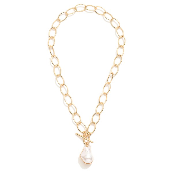 Wholesale oval Link Chain Link Necklace Baroque Peal Pendant Toggle Clasp L