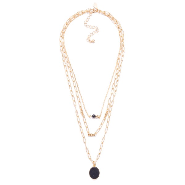Wholesale layered Chain Link Necklace Semi Precious Stone Pendant L Extender L