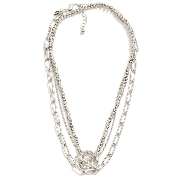 Wholesale layered Metal Necklace Metal Beads Paperclip Chain Toggle Clasp L Exte