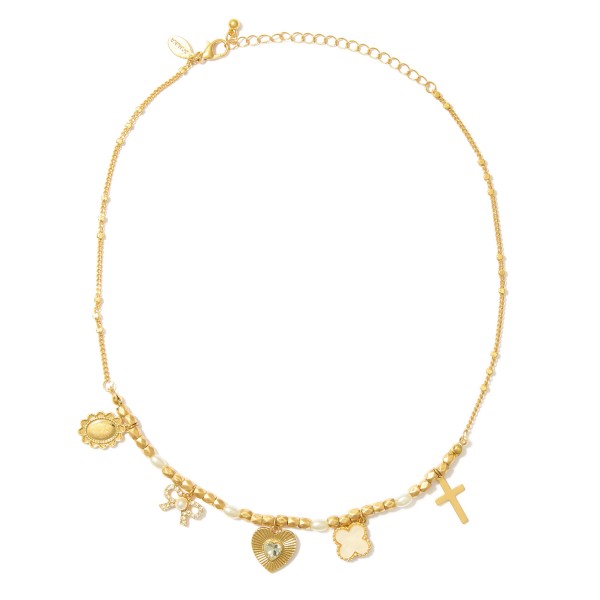 Wholesale chain Link Beaded Necklace Pearl Charms L Extender L
