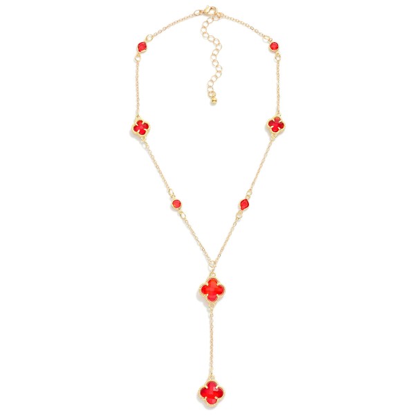 Chain Link Y Necklace Featuring Glass Crystal Clover Accents 

- Approximately 16" L
- Extender 3" L