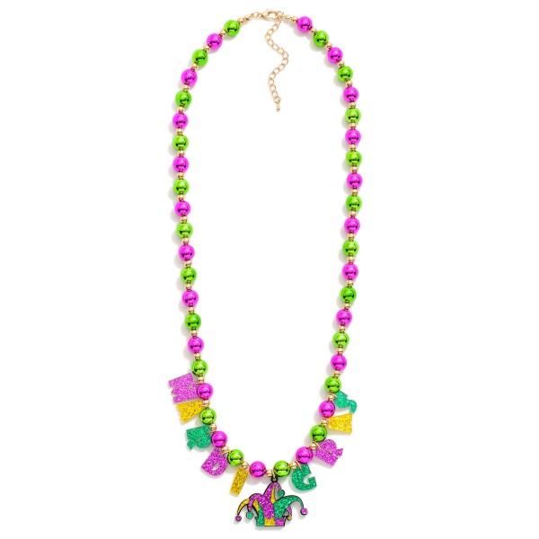 Wholesale mardi Gras Beaded Necklace Glitter Acetate Charms L Extender L