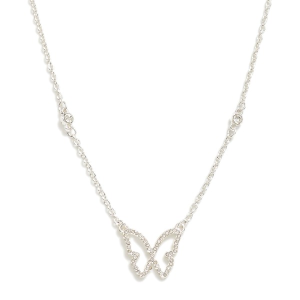 Wholesale chain Link Necklace Rhinestone Studded Butterfly Pendant L Extender L