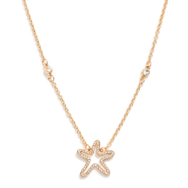 Wholesale chain Link Necklace Rhinestone Studded Starfish Pendant L Extender L