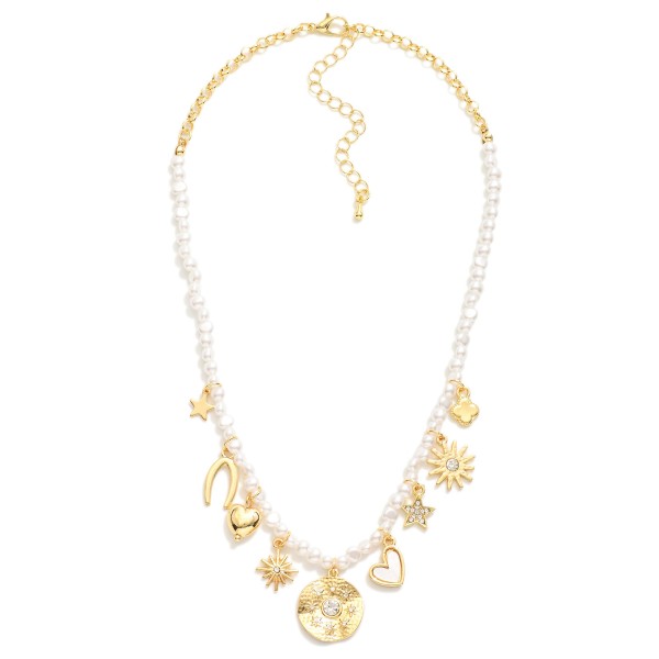 Wholesale pearl Beaded Charm Necklace Metal Charms L Extender L