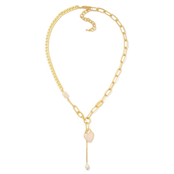 Wholesale matte Gold Chain Link Necklace Stone Accent Stone Heart Pendant L Exte
