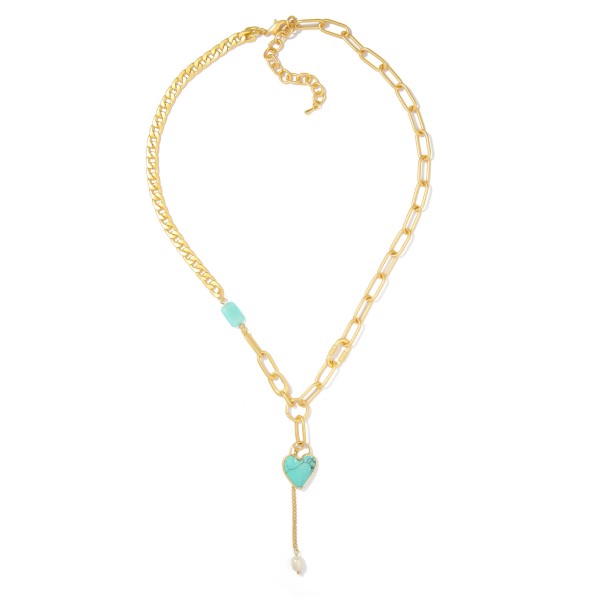 Wholesale matte Gold Chain Link Necklace Stone Accent Stone Heart Pendant L Exte