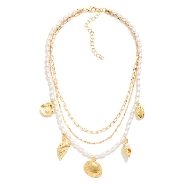 Wholesale layered Chain Link Necklace Pearls Metal Shell Charms L Extender L