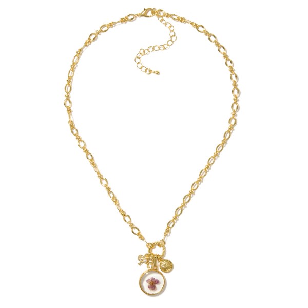 Wholesale textured Metal Chain Link Necklace Hoop Pendant Resin Flower Metal Bow