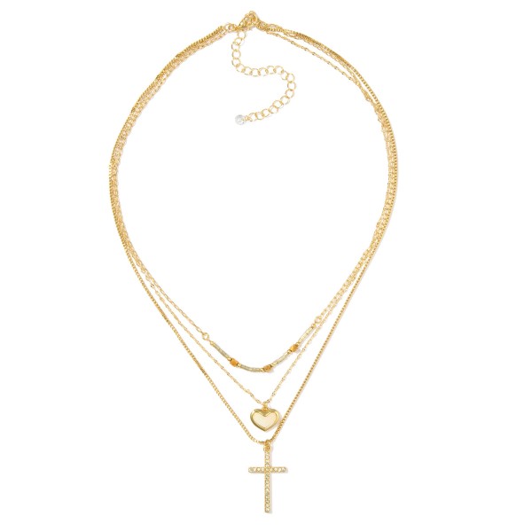 Wholesale layered Chain Link Necklace Enamel Heart Rhinestone Cross Pendants L E