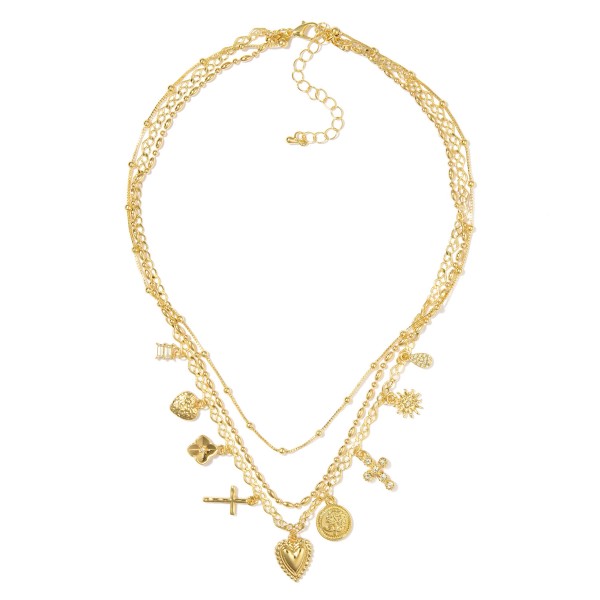 Wholesale layered Chain Link Charm Necklace Metal Charms L Extender L