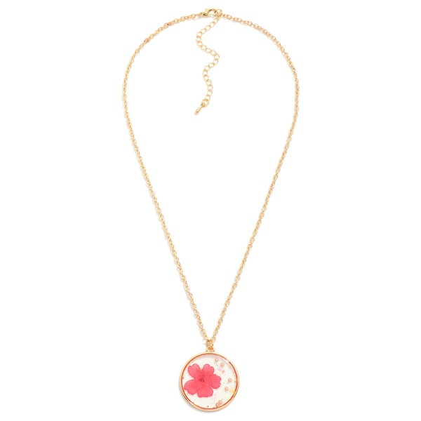 Wholesale chain Link Necklace Circular Resin Pendant Flowers Pearl Details L Ext