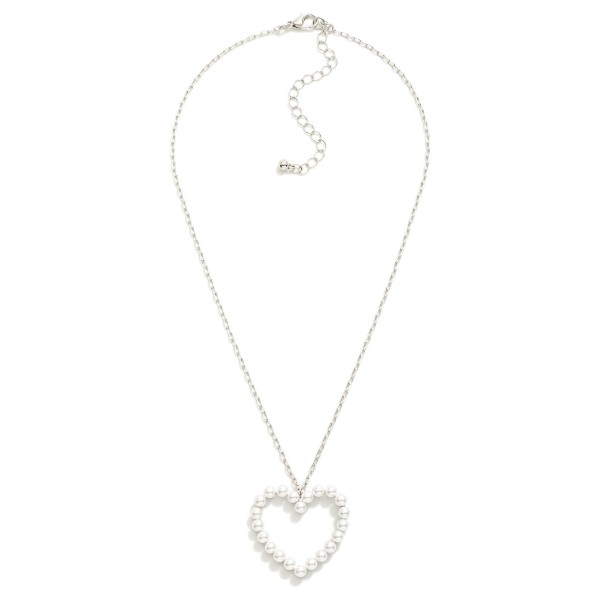 Wholesale petite Paperclip Chain Link Necklace Pearl Studded Hollow Heart Pendan