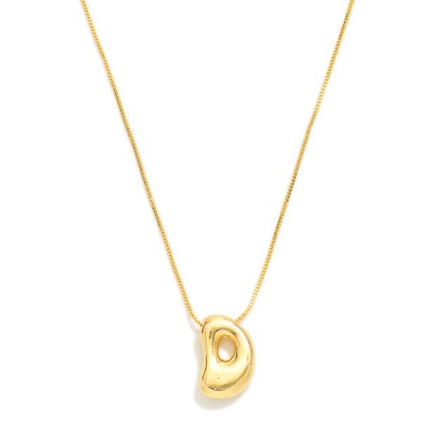 Metal Tone Box Chain Necklace Featuring Retro Bubble Initial Pendant 

- 18K Gold Plated 
- Approximately 16" L
- Adjustable Slide Extender 