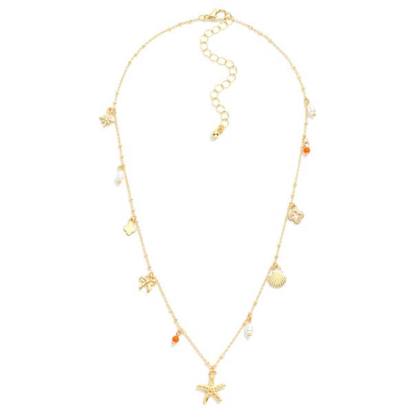 Wholesale gold Chain Link Necklace Pearl Orange Beads Gold Bow Star Clover Shell