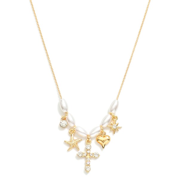 Wholesale dainty Gold Chain Link Necklace Pearl Beads Gold Heart Star Starfish R
