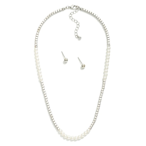 Wholesale pearl Metal Beaded Necklace Metal Stud Earrings L Extender L Earrings