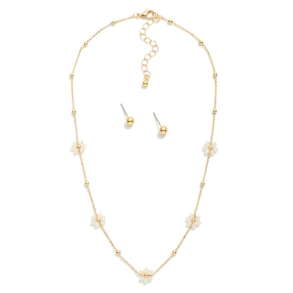 Wholesale dainty Chain Link Necklace Gold Circle Faceted Bead Flower Station Gol