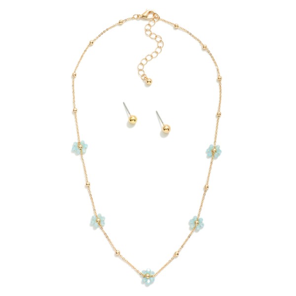 Wholesale dainty Chain Link Necklace Gold Circle Faceted Bead Flower Station Gol