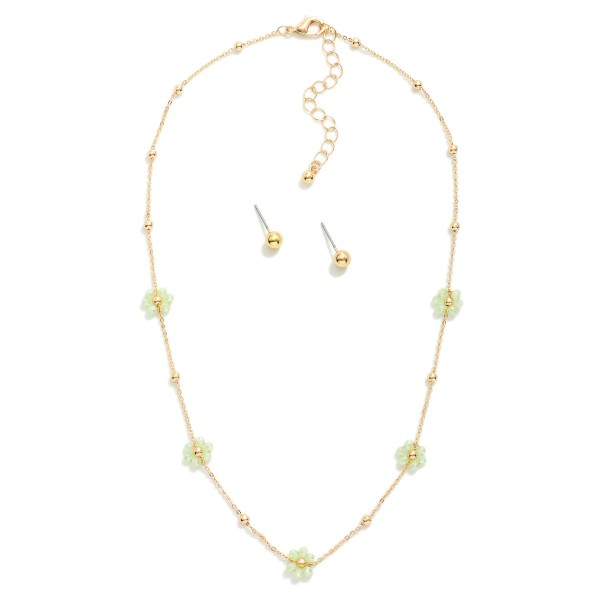 Wholesale dainty Chain Link Necklace Gold Circle Faceted Bead Flower Station Gol