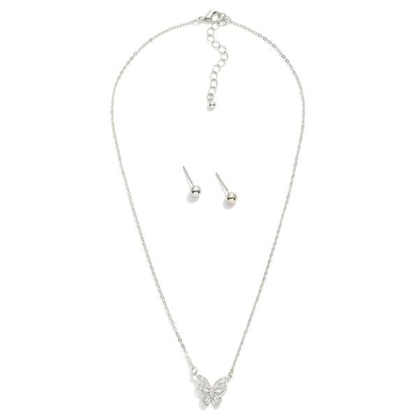 Wholesale dainty Chain Link Necklace Metal Butterfly Pendent Stud Earrings Stud