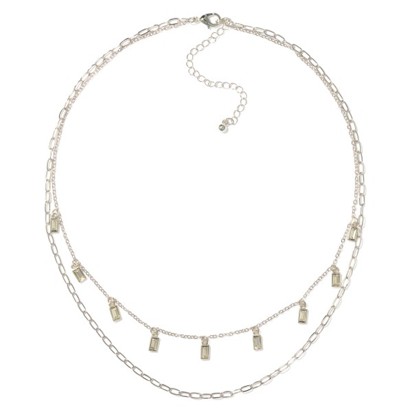 Wholesale chain Link Necklace Rectangular Rhinestone Charms L Extender L
