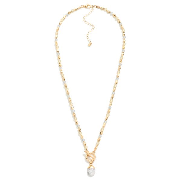 Wholesale faceted Bead Metal Beaded Necklace Stone Pendant Toggle Clasp L Extend