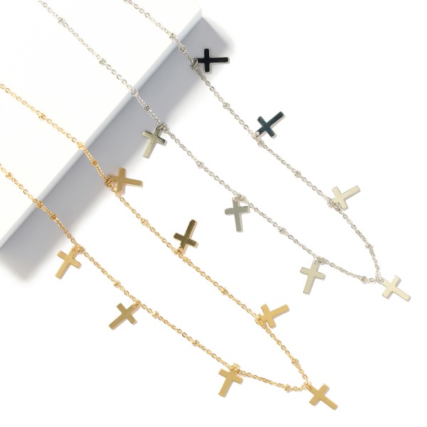 Chain Link Necklace Featuring Metal Tone Cross Charms 
- Approximately 16" L
- Extender 3" L