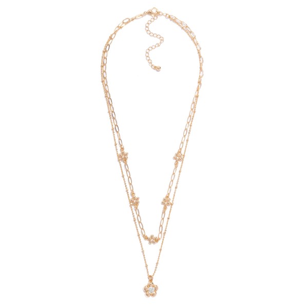 Wholesale layered Chain Link Necklace Metal Flower Stations Pendant L Extender L