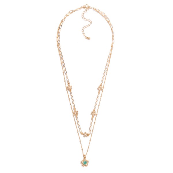 Wholesale layered Chain Link Necklace Metal Flower Stations Pendant L Extender L