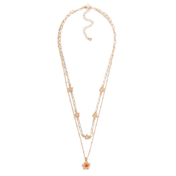 Wholesale layered Chain Link Necklace Metal Flower Stations Pendant L Extender L