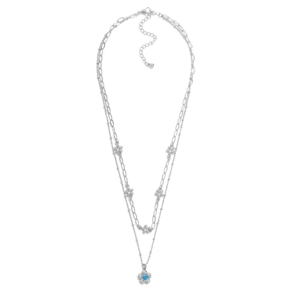 Wholesale layered Chain Link Necklace Metal Flower Stations Pendant L Extender L