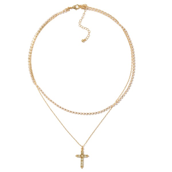 Wholesale layered Chain Link Necklace Pearl Tennis Necklace Rhinestone Cross Pen
