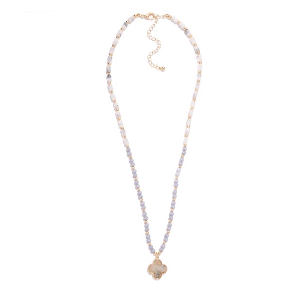 Wholesale stone Disk Beaded Necklace Acetate Clover Pendant L Extender L