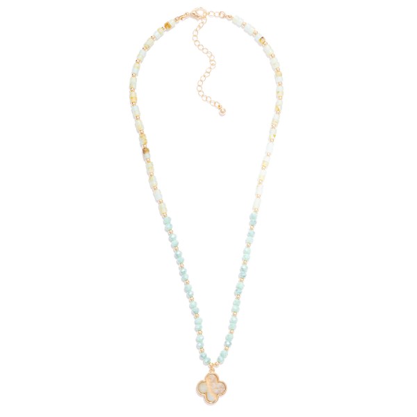 Wholesale stone Disk Beaded Necklace Acetate Clover Pendant L Extender L