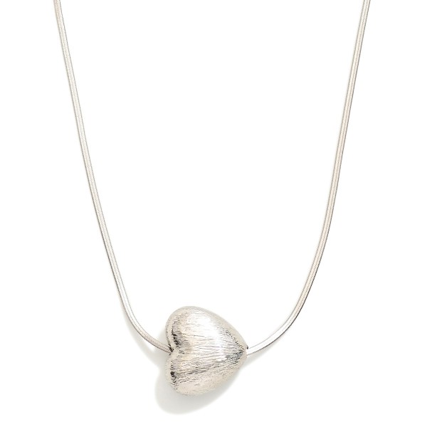 Wholesale herringbone Chain Link Necklace Textured Metal Puffy Heart Pendant L E