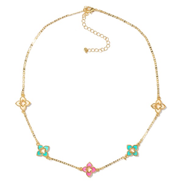 Wholesale flat Chain Link Necklace Hollow Clover Stations L Extender L