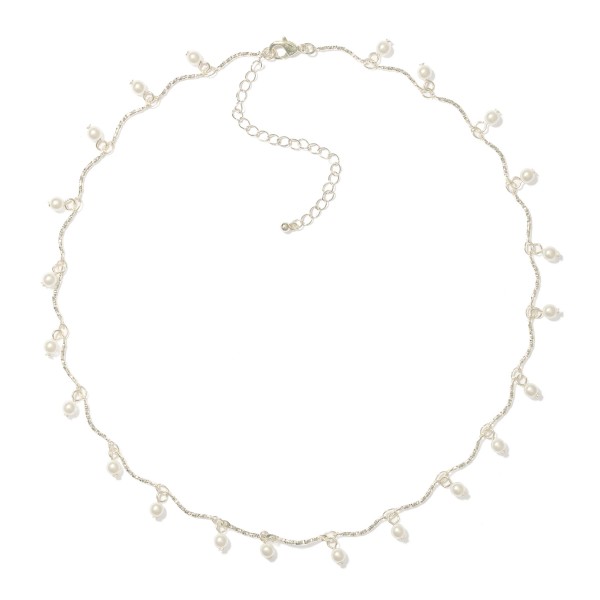 Wholesale metal Linked Bar Necklace Pearl Accents L Extender L