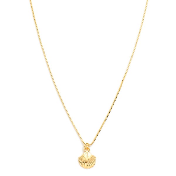 Box Chain Necklace Featuring Metal Tone Shell Pendant

- Approximately 16" L
- Extender 2" L
- 18k Gold Filled
- Hypoallergenic
- Made In Brazil

