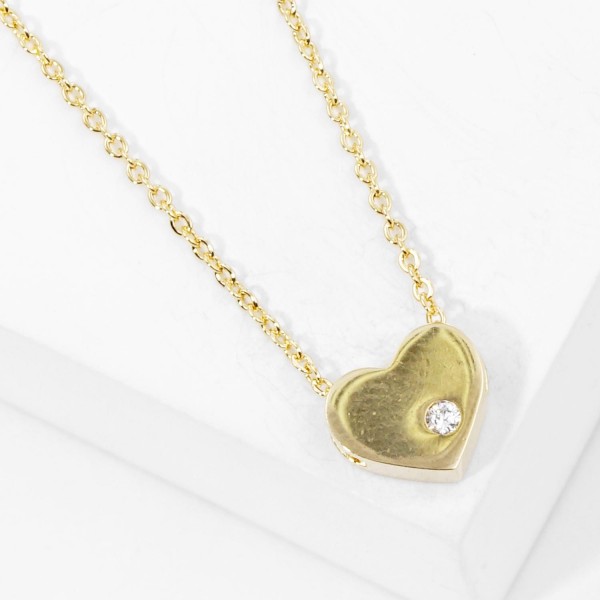 Wholesale dainty Chain Link Necklace Metal Heart Pendant Cubic Zirconia Accent L
