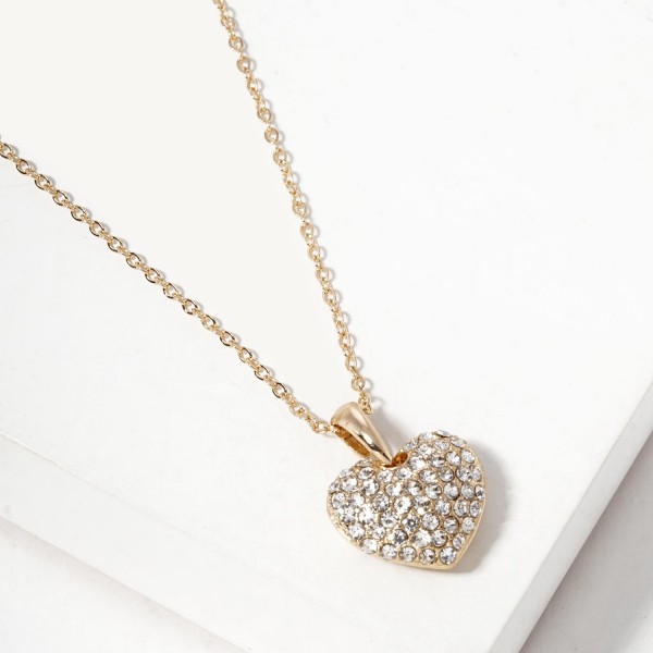 Chain Link Necklace Featuring Puffy Pave Rhinestone Heart Pendant

- Approximately 15.5" L
- Extender 2" L