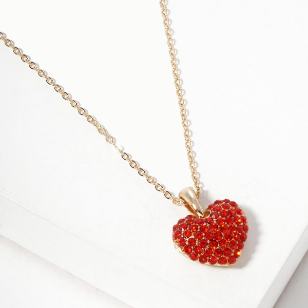 Wholesale chain Link Necklace Puffy Pave Rhinestone Heart Pendant L Extender L