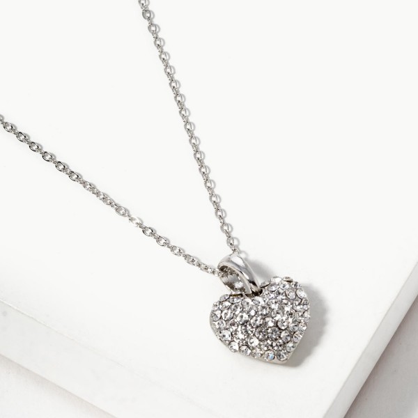 Wholesale chain Link Necklace Puffy Pave Rhinestone Heart Pendant L Extender L