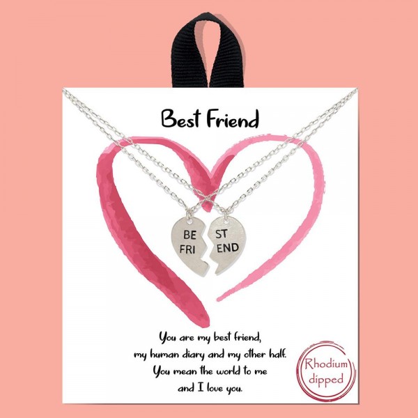 Wholesale set Two Dainty Chain Link Necklaces Best Friends Half Heart Pendant Go