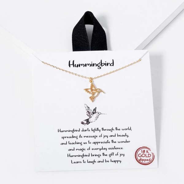 Wholesale dainty Chain Link Necklace Metal Hummingbird Pendant Cubic Zirconia De