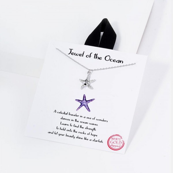 Wholesale dainty Chain Link Necklace Metal Starfish Pendant Cubic Zirconia Accen