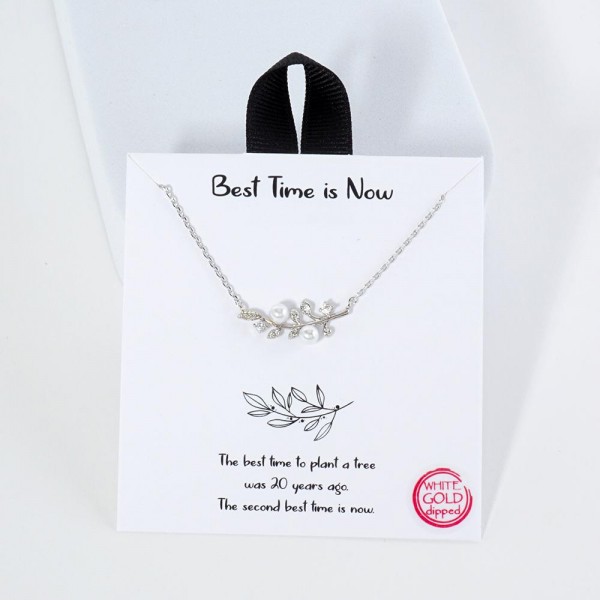 Wholesale dainty Chain Link Necklace Metal Branch Pendant Pearl Cubic Zirconia A