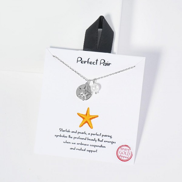 Wholesale dainty Chain Link Necklace Metal Starfish Pearl Charms L Extender L Ma
