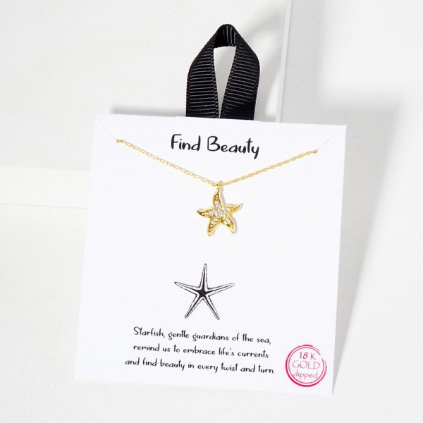 Wholesale dainty Chain Link Necklace Metal Starfish Cubic Zirconia Accents L Ext